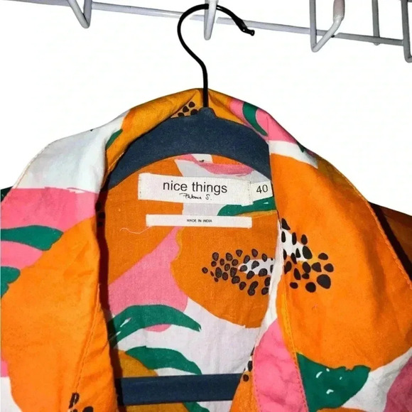 Nice Things orange tropical papaya print cotton blouse size 40/small - Picture 5 of 6